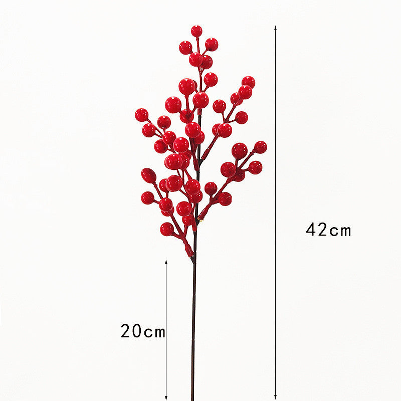 Green Berry Branch And Red Flower Cutting Arrangement Material Vase Set