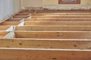 Wooden joists in renovated staircase