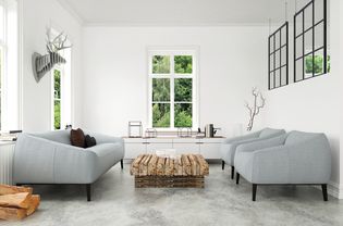 Salon moderne avec canapé et fauteuils