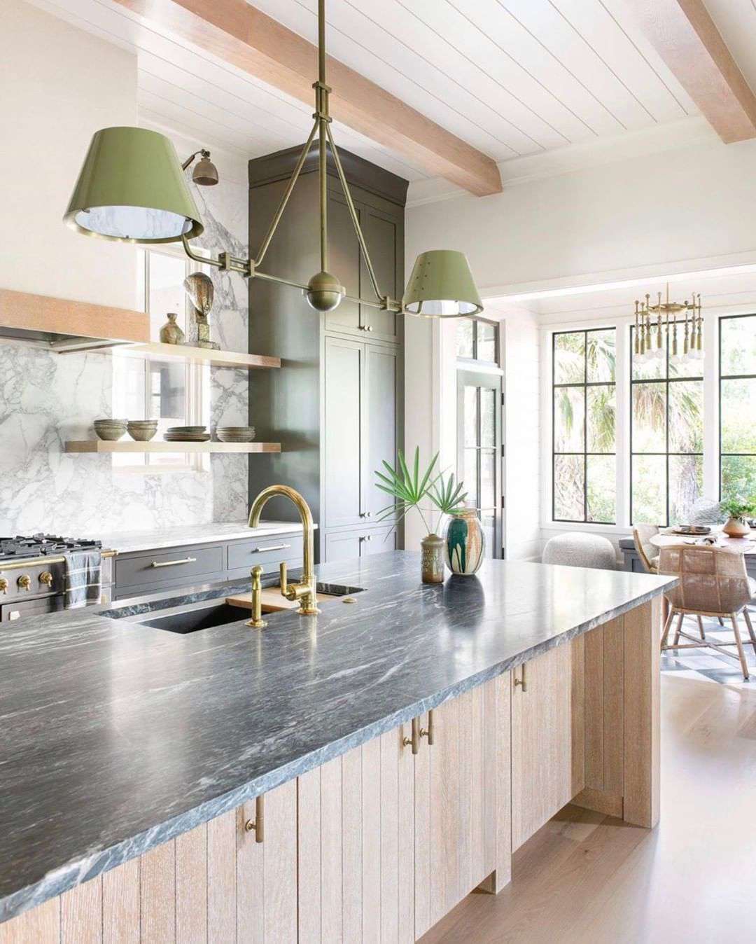 kitchen with shiplap ceiling