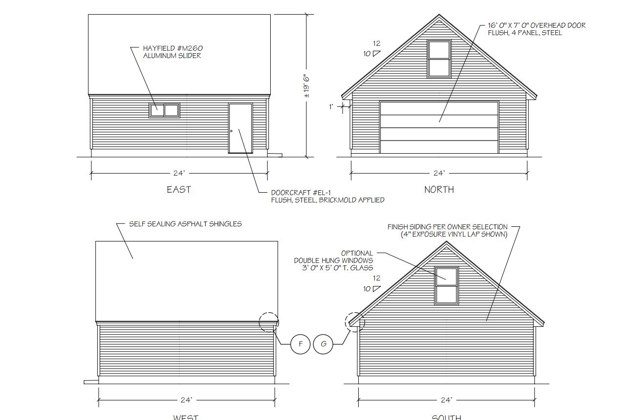 Un diagramme des quatre côtés d'un garage