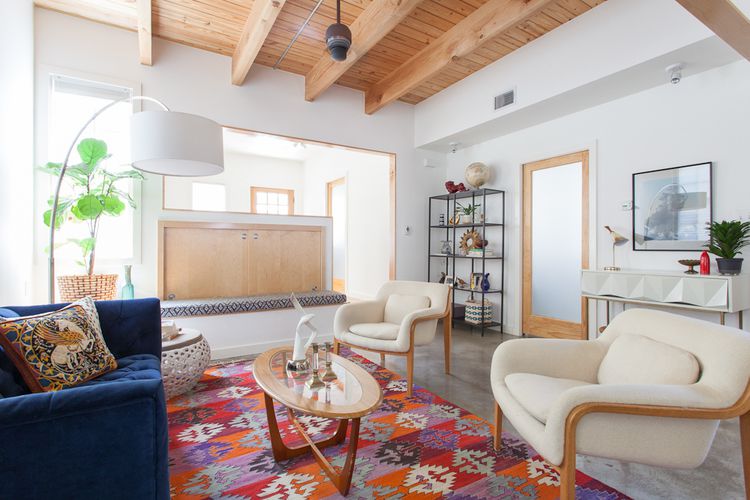 A bright and colorful living room.