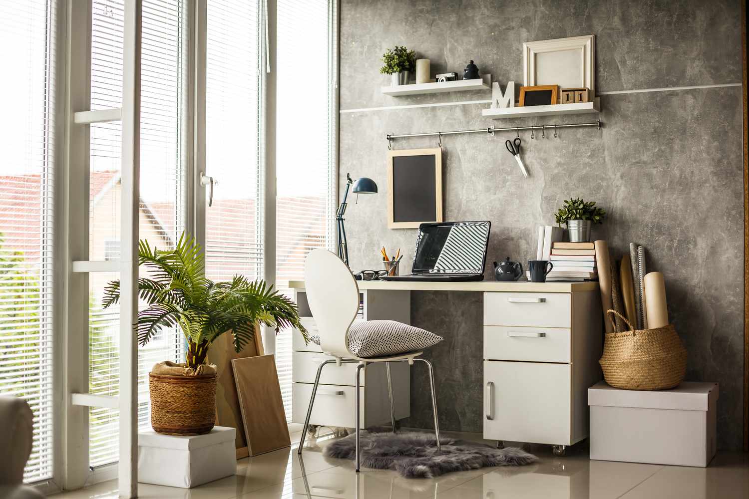 Computer desk in a garage.