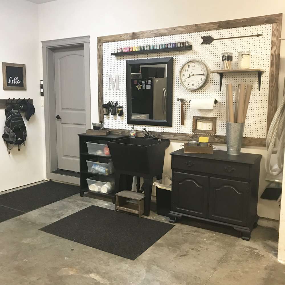 An organized wall in a garage.